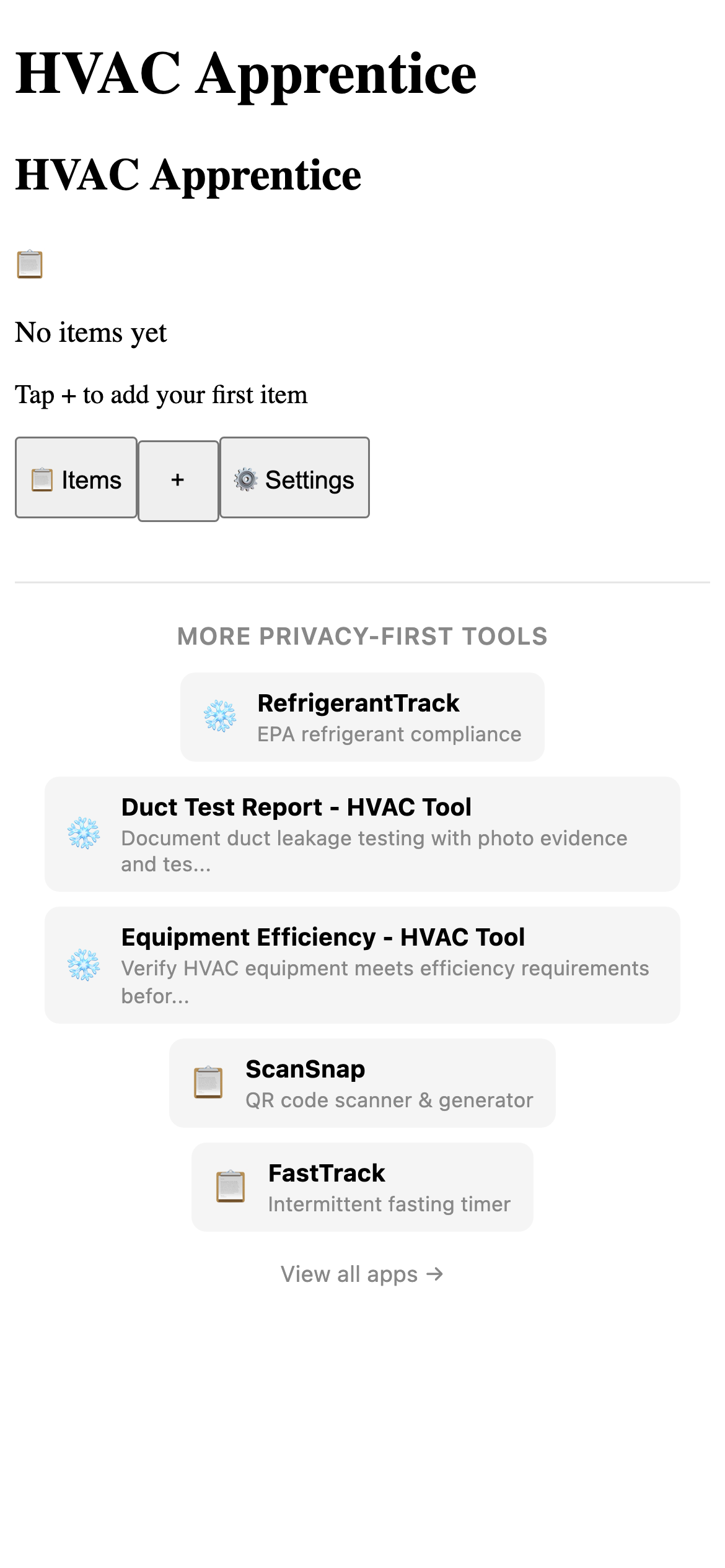 HVAC Apprentice - HVAC Tool Pro main interface